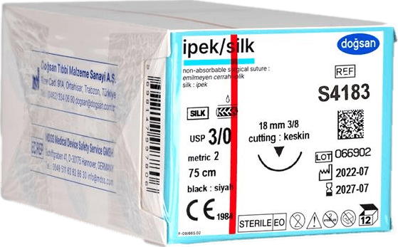 Doğsan İpek 3/0 18 3/8 Ters Keskin 75cm İpek Emilemeyen Sütür 12 Adet