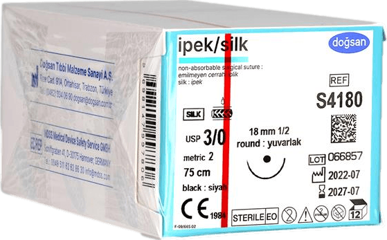 Doğsan İpek 3/0 18 1/2 Yuvarlak (●) 75cm İpek Emilemeyen Sütür 12 Ad./Pkt