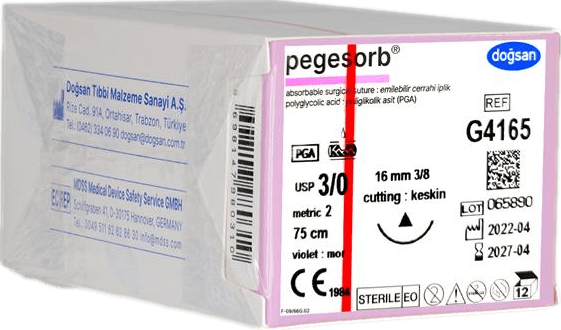 Doğsan Pegesorb 3/0 16 3/8 Keskin (Δ) 75cm PGA Emilebilir Sütür 12 Ad./Pkt