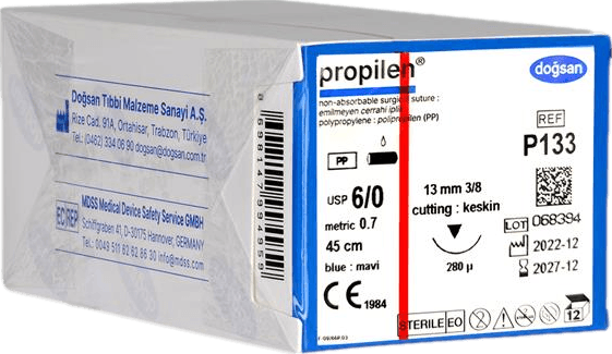 Doğsan Propilen 6/0 13 3/8 Keskin (▼) 45cm Polipropilen Emilemeyen Sütür 