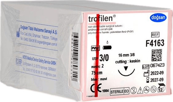 Doğsan Trofilen 3/0 16 3/8 Keskin (▼) 75cm PVDF Emilemeyen Sütür 12 Ad./Pkt
