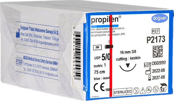 Doğsan Propilen 5/0 16 3/8 Keskin (▼) 75cm Polipropilen Emilemeyen Sütür 12 Ad./Pkt
