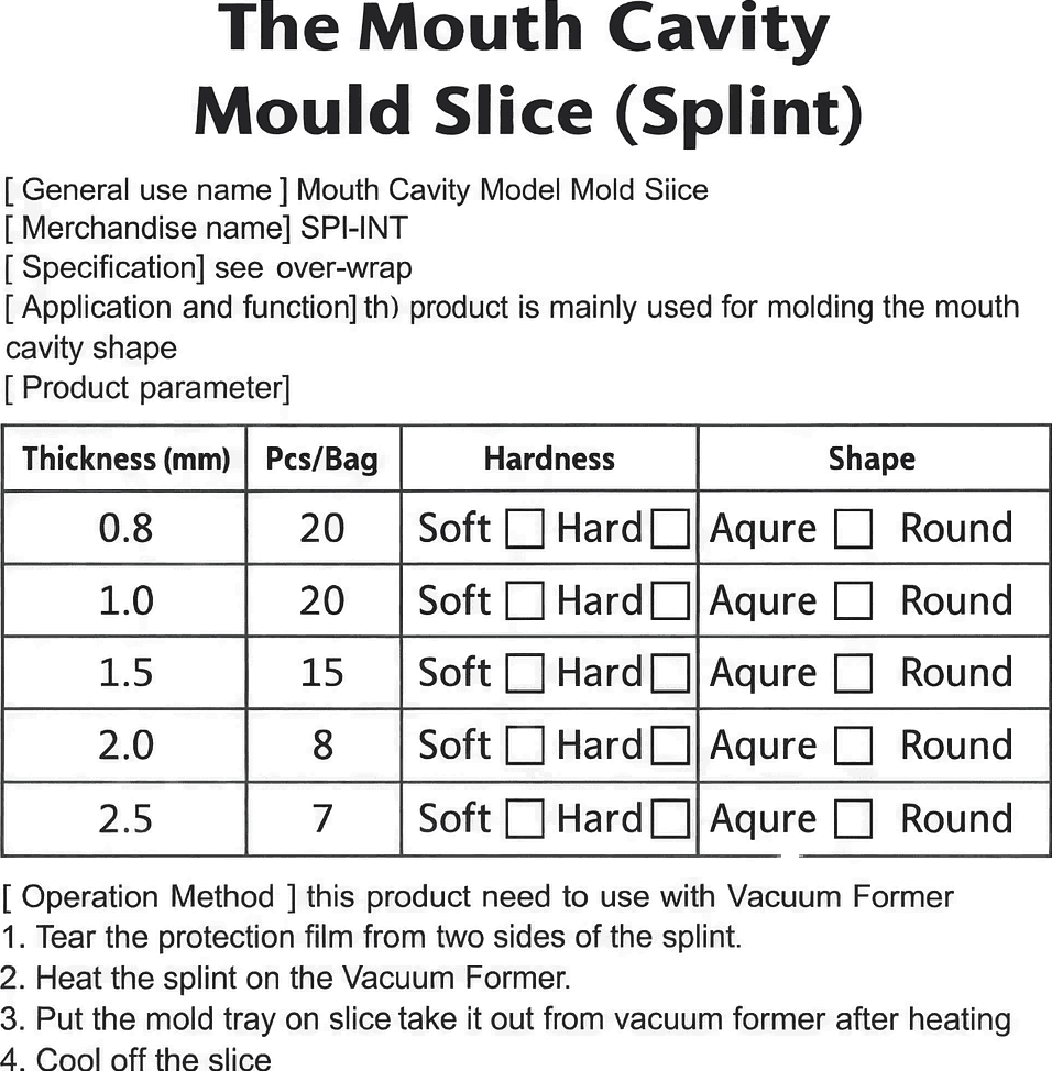Mould Slice (Splint) - Şeffaf Plak 20 Li