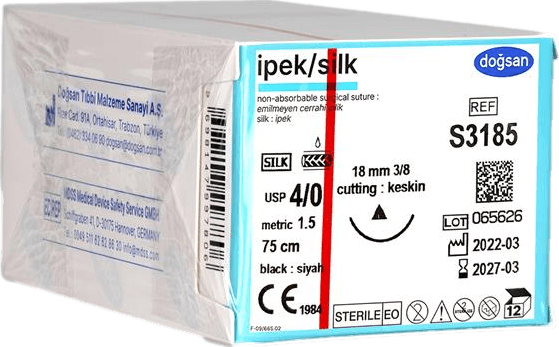Doğsan İpek 4/0 18 3/8 Keskin 75cm İpek Emilemeyen Sütür 12 Adet