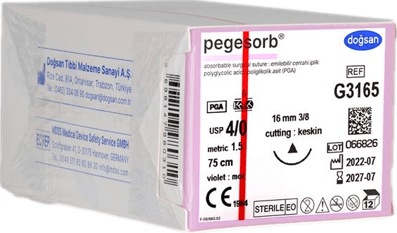 Doğsan Pegesorb 4/0 16 3/8 Keskin (Δ) 75cm PGA Emilebilir Sütür 12 Ad./Pkt