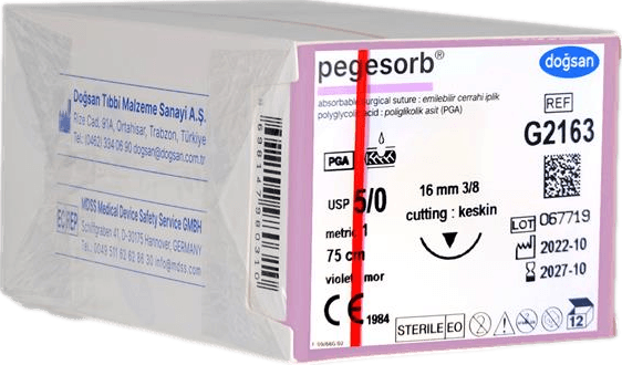 Doğsan Pegesorb 5/0 16 3/8 Keskin (▼) 75cm PGA Emilebilir Sütür 12 Ad./Pkt
