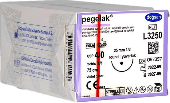 Doğsan Pegelak 4/0 25 1/2 Yuvarlak (●) 75cm PGLA Emilebilir Sütür 12 Ad./Pkt