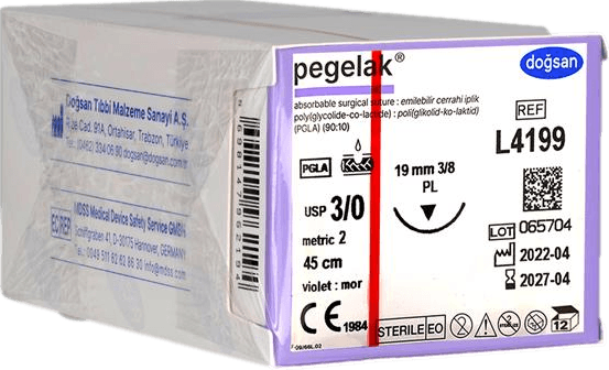 Doğsan Pegelak 3/0 19 3/8 PL 45cm PGLA Emilebilir Sütür 12 Ad./Pkt