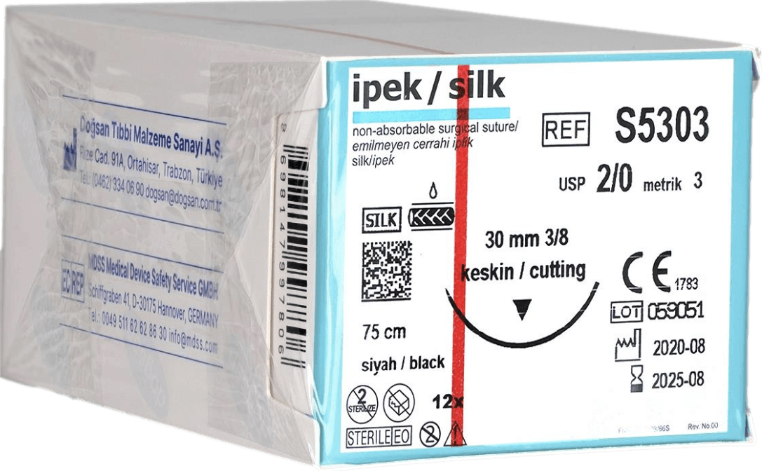Doğsan İpek 2/0 30 3/8 Keskin (▼) 75 cm İpek Emilemeyen Sütür