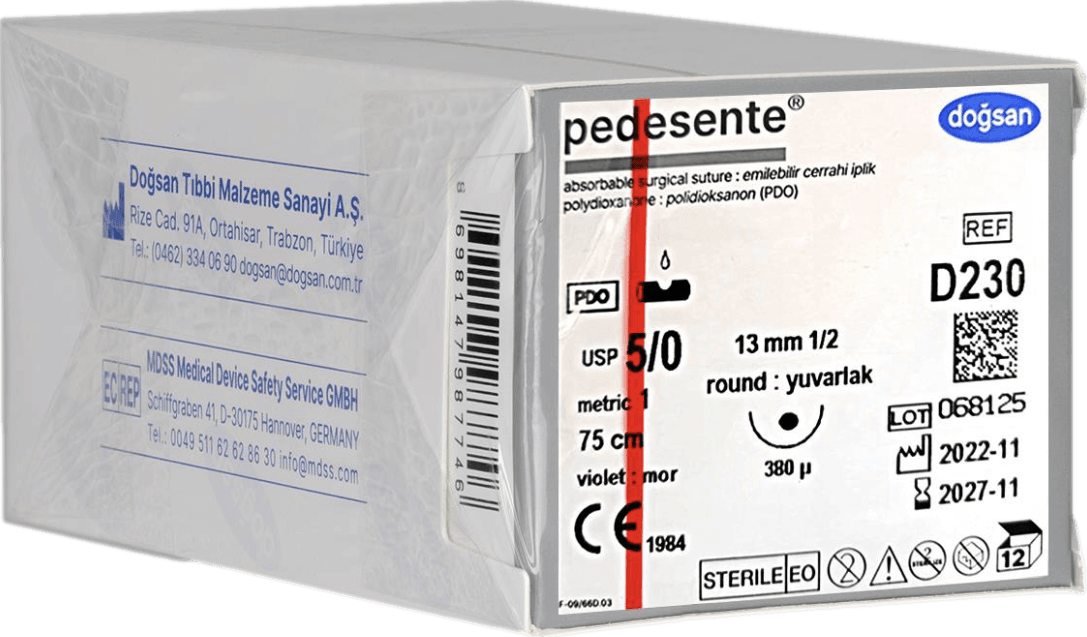 Doğsan Pedesente 5/0 13 1/2 Yuvarlak (●), Çift 75 cm PDO Emilebilir Sütür