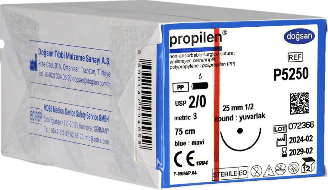 Doğsan Propilen 2/0 25 1/2 Yuvarlak (●) 75 cm Polipropilen Emilemeyen Sütür