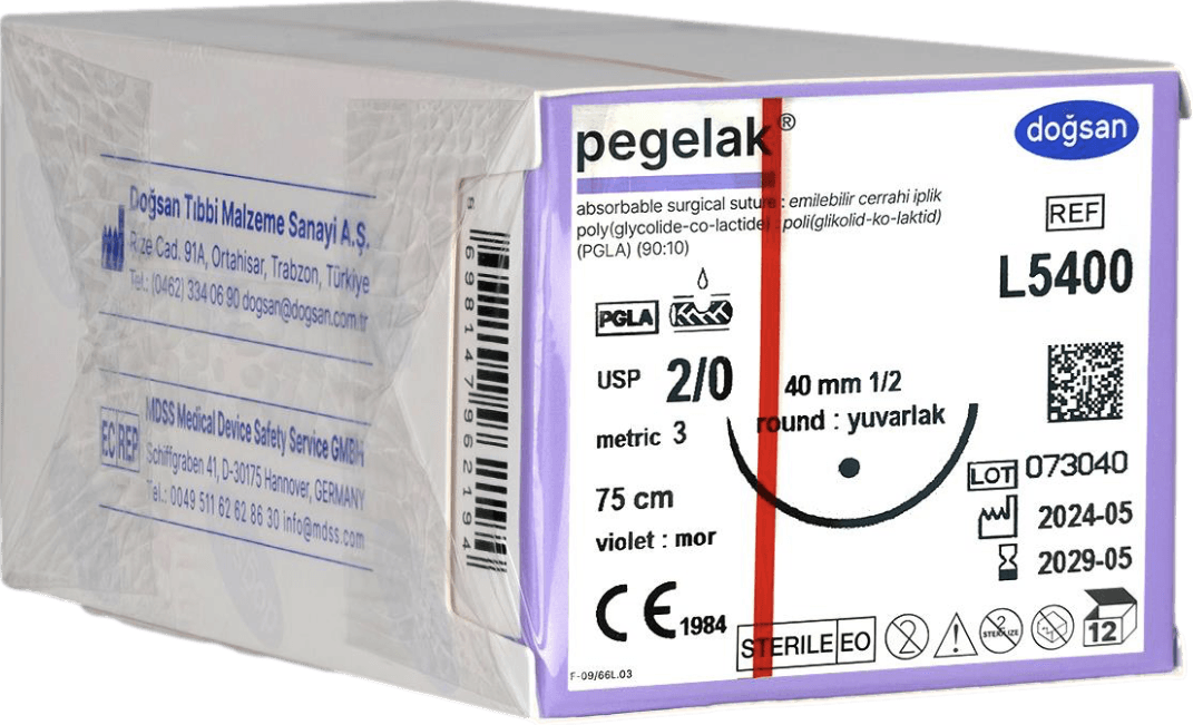 Doğsan Pegelak 2/0 40 1/2 Yuvarlak (●) 75 cm PGLA Emilebilir Sütür