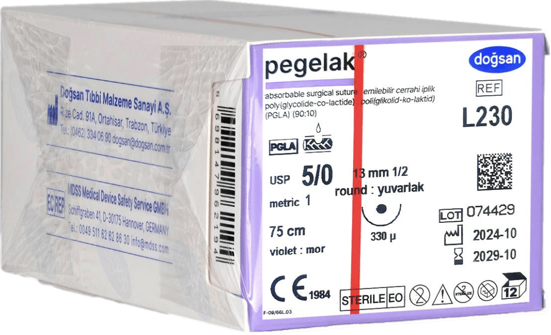Doğsan Pegelak 5/0 13 1/2 Yuvarlak (●) 75 cm PGLA Emilebilir Sütür