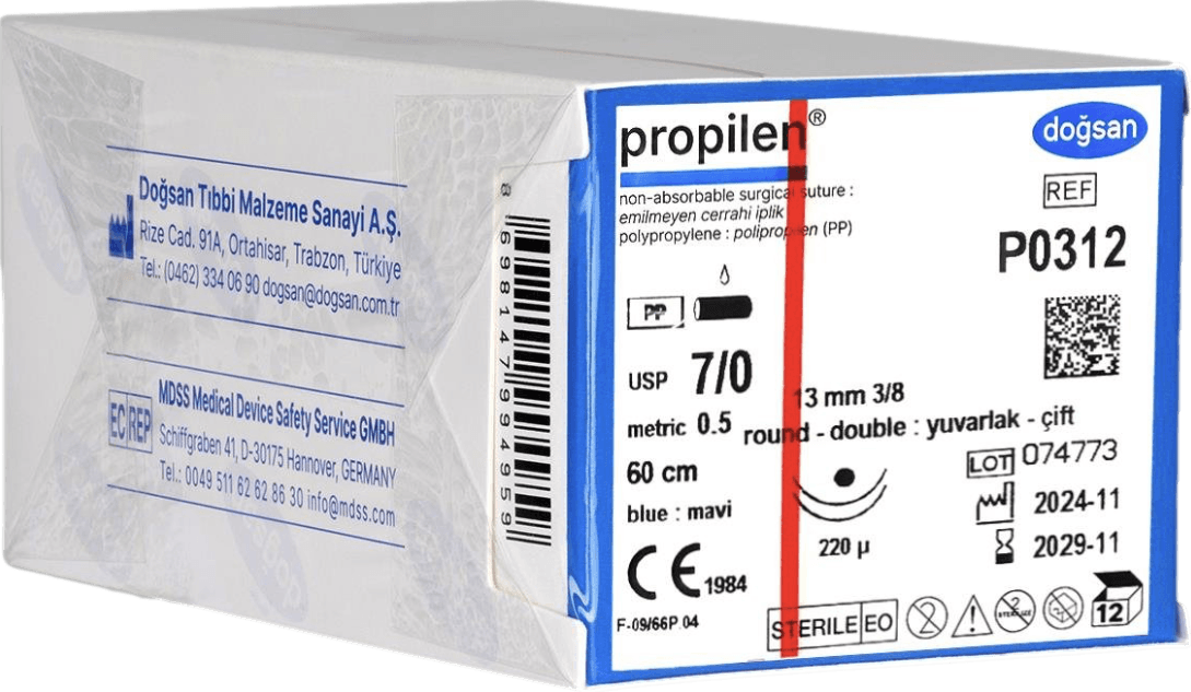 Doğsan Propilen 7/0 13 3/8 Yuvarlak (●), Çift 60 cm Polipropilen Emilemeyen Sütür
