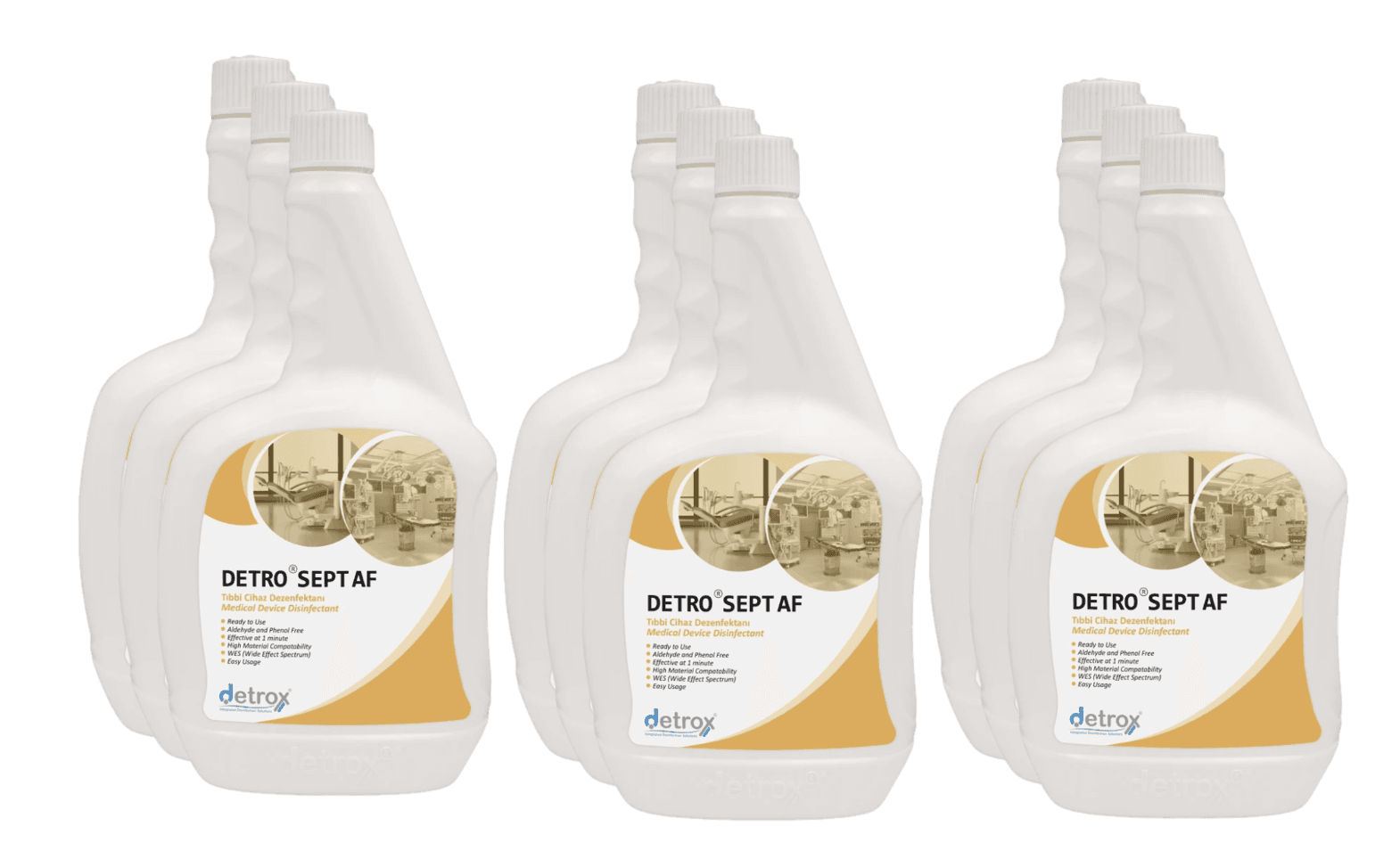 Detrox Detro Sept AF – Alkollü Hızlı Yüzey Dezenfektanı 1L × 9 Adet